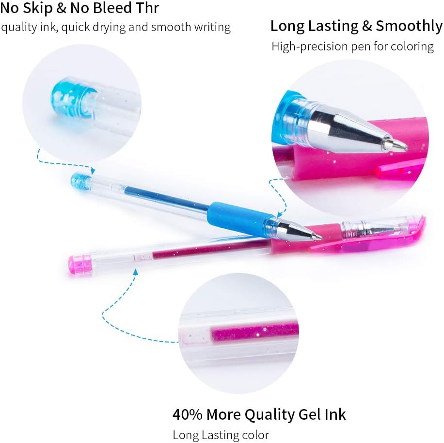 Heali Wonder Glitter Gel Pens, 1.0mm Rollerball Tip Color Glitter Gel Pen for Coloring Bullet Journal, Pack Assorted Colors